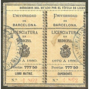 Títulos Universitarios. Barcelona 1879 a 1880. Licenciatura en Medicina