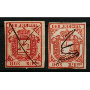Colonias Españolas. Derecho Judicial Dos Reales Fuertes Carmín de 1856/64 - Dos sellos.