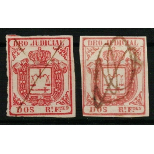 Colonias Españolas. Derecho Judicial Dos Reales Fuertes Carmín de 1856/64 - Dos sellos.