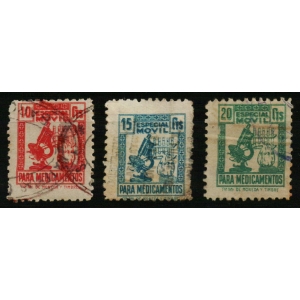 Especial Móvil Medicamentos. Microscopio 1939/41. 3 valores de la serie.