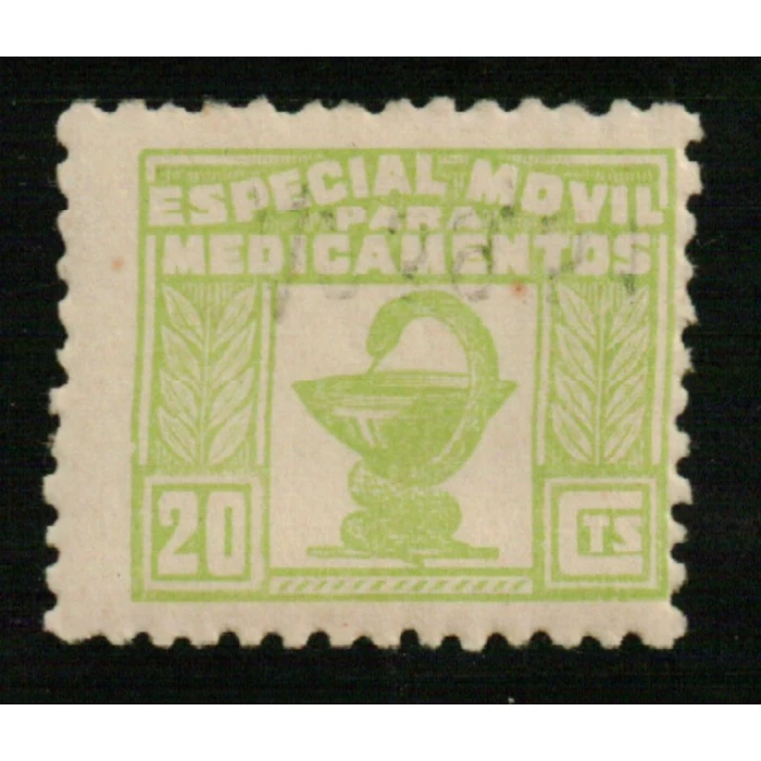 Especial Móvil Medicamentos 1937. 20 cts. verde amarillo