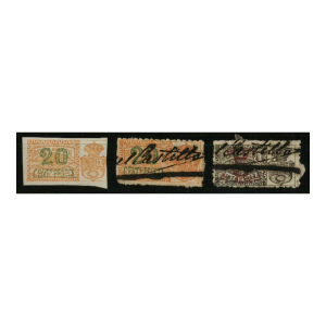Ayuntamiento de Madrid. Recargo Municipal. 1876-1877. 3 valores