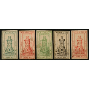 Ayuntamiento de Cartagena (Murcia). Impuesto Municipal 1877. Anuncios. 5 valores de la serie