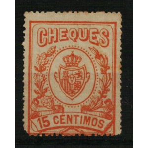 Cheques. 1913 15 céntimos naranja. Sello fiscal