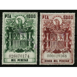 Pólizas de 1976. Serie completa de dos valores de 1000 y 5000 pta.