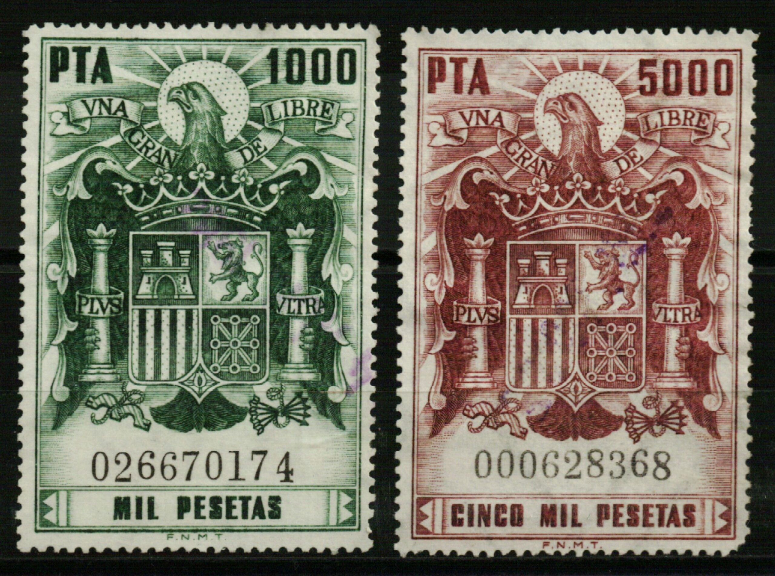 1857 Pólizas de 1976. Serie completa de dos valores de 1000 y 5000 pta.