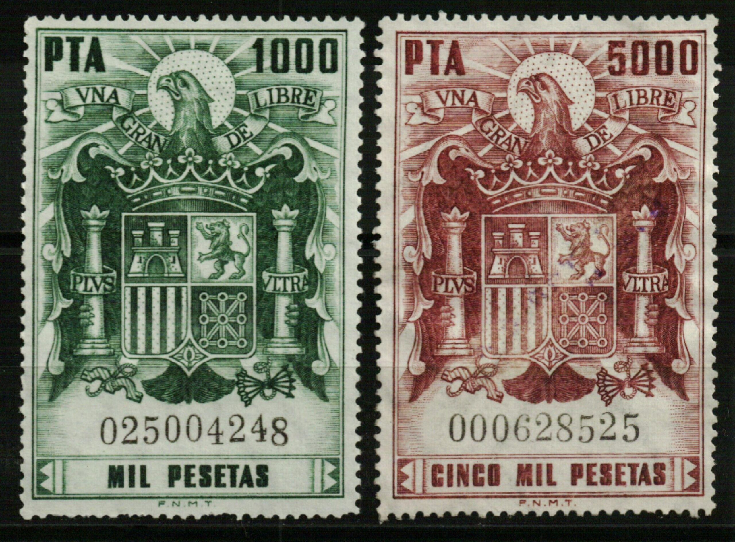 1859 Pólizas de 1976. Serie completa de dos valores de 1000 y 5000 pta.