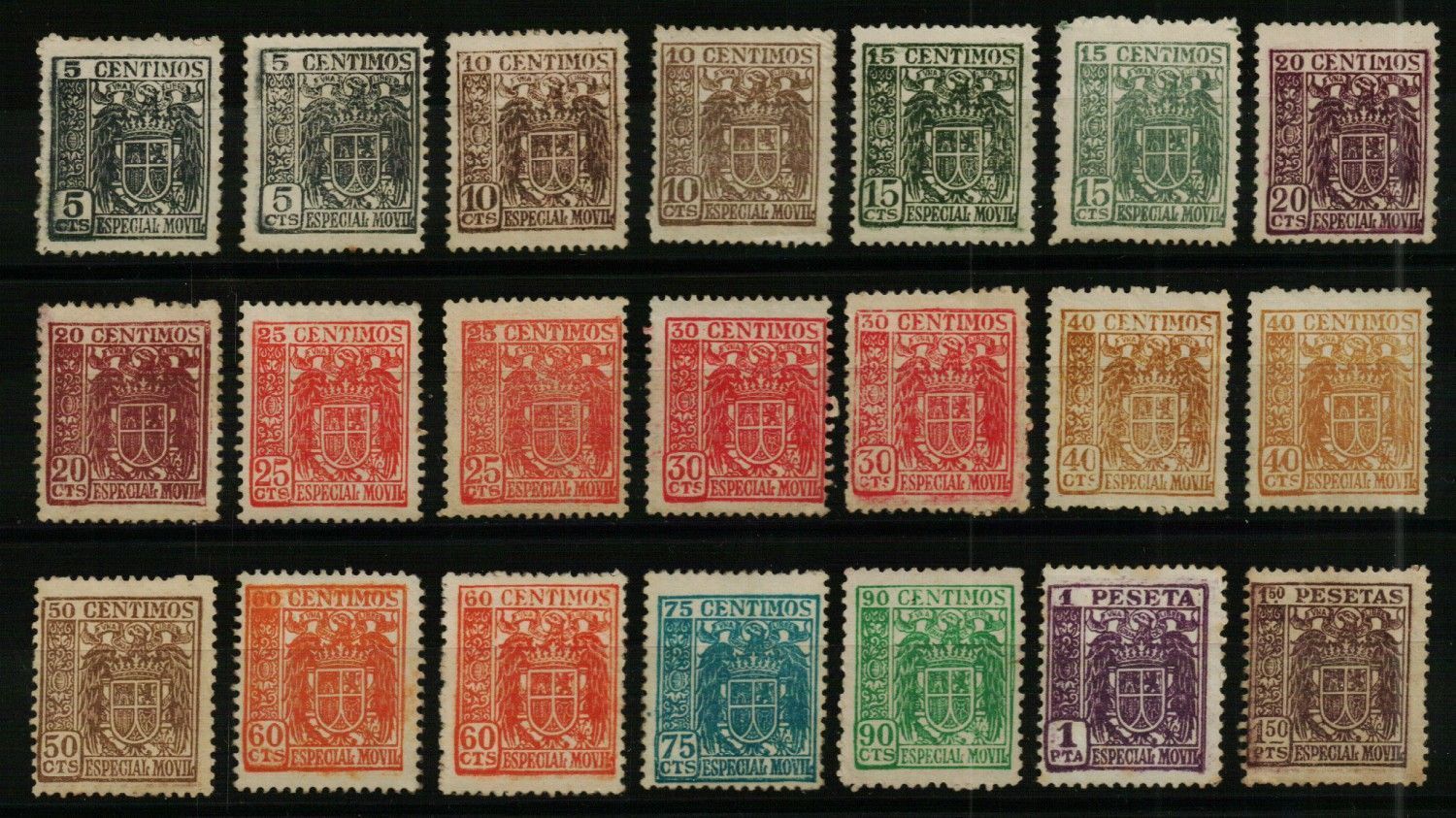 1867 Especial Móvil. 1940/59. 21 valores de la serie con apariencia de nuevos. Raros