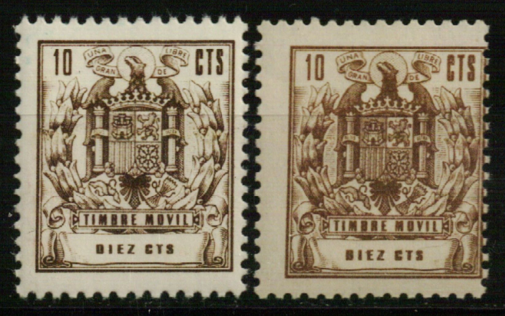 1881 Especial Móvil. 1960/76. 10 cts. castaño gris (2 valores, variedad color)