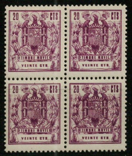 1899 Especial Móvil. 1960/76. 20 cts. lila (4 valores en Bloque de 4)