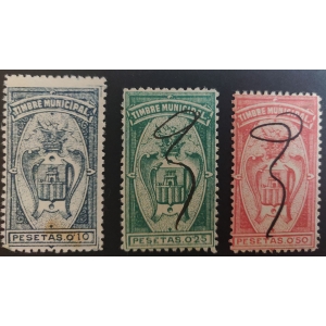 Timbre Municipal de Castellón de la Plana (Alicante). 1900. 3 valores