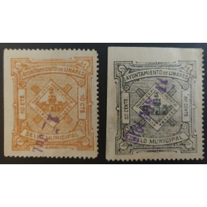 Sello Municipal del Ayuntamiento de Linares (Jaén). 1915. 2 valores