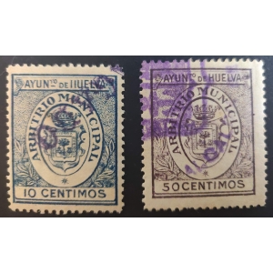 Arbitrio Municipal del Ayuntamiento de Huelva. 1913. 2 valores