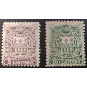 Impuesto Municipal del Ayuntamiento de Pontevedra. 1897. 2 valores