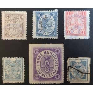 Timbre municipal del ayuntamiento de Sevilla. 1876-1930. 6 valores