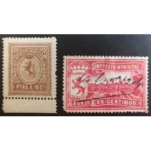 Impuesto Municipal de León. Dos valores del año 1904