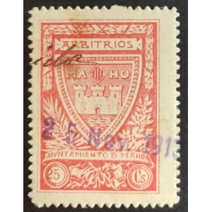 Sello del Ayuntamiento de Mahó (Menorca). Arbitrios. 1913. 1 valor
