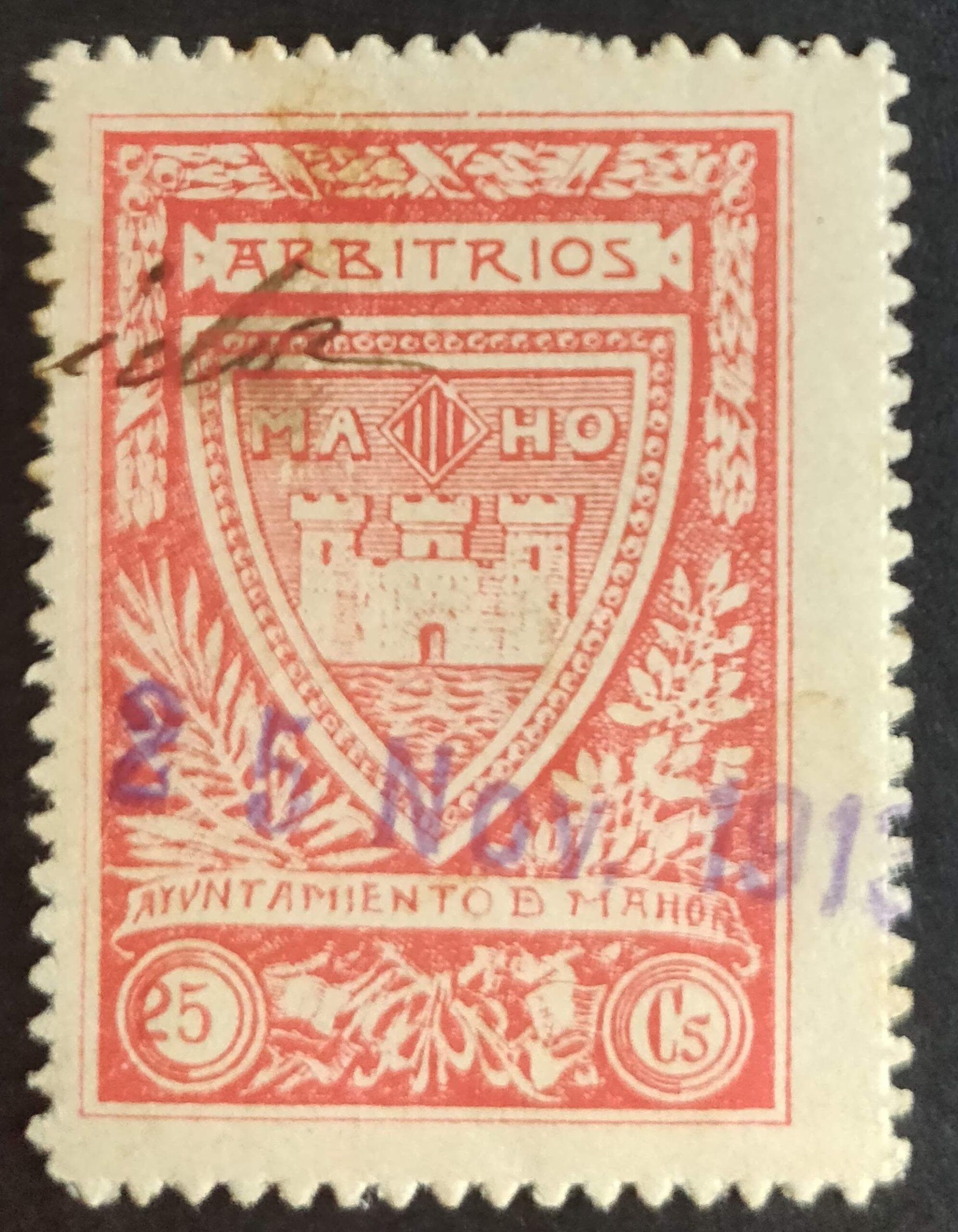 1979 Sello del Ayuntamiento de Mahó (Menorca). Arbitrios. 1913. 1 valor