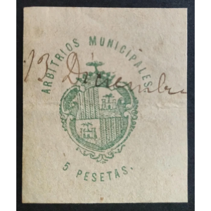 Sello de arbitrios municipales del ayuntamiento de Palma de Mallorca. 1884 . 1 valor
