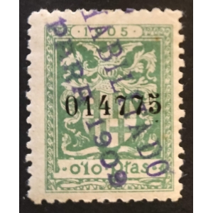 Impuesto Municipal del Ayuntamiento de Barcelona.  1905 habilitado 1909. 1 valor