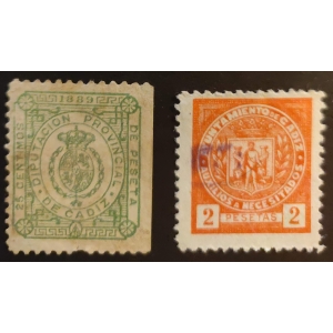 Sello Municipal del Ayuntamiento Auxilios a necesitados y Diputación Provincial de Cádiz. 1889 - '30