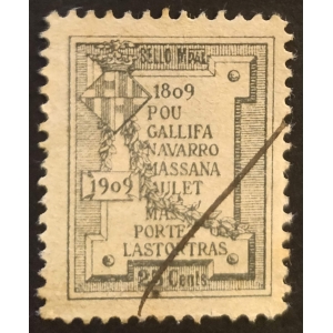 Sello municipal del Ayuntamiento de Barcelona. Mártires de la independencia.  1909. 1 valor