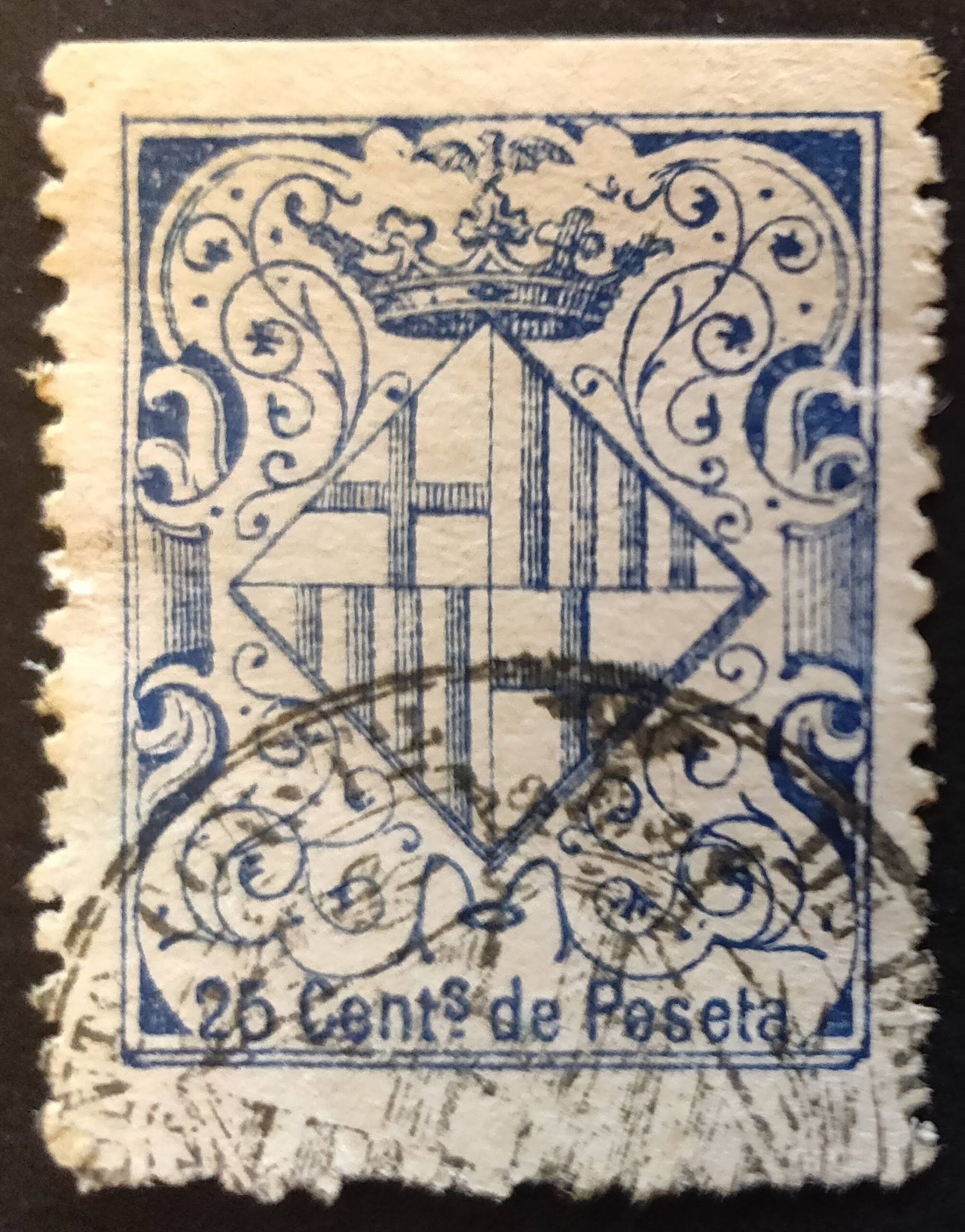 2075 Barcelona timbre Municipal 1893. 25 cts. azul.