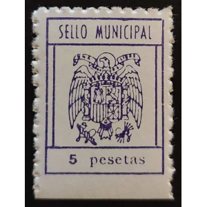 Sello Municipal genérico de Ayuntamientos  5 pesetas azul