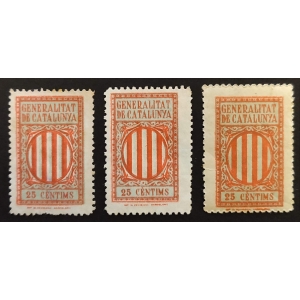 Generalitat de Catalunya 193? 25 Céntims. 3 Valores diferentes
