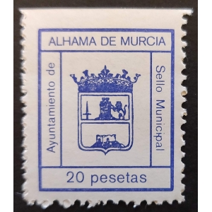 Alhama de Murcia (Murcia), Sello fiscal Municipal Ayuntamiento. 20 pesetas azul