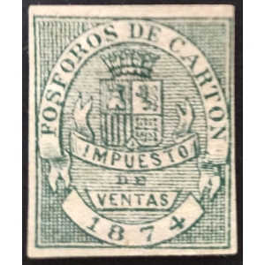 Fósforos de Cartón. Impuesto de Ventas 1874