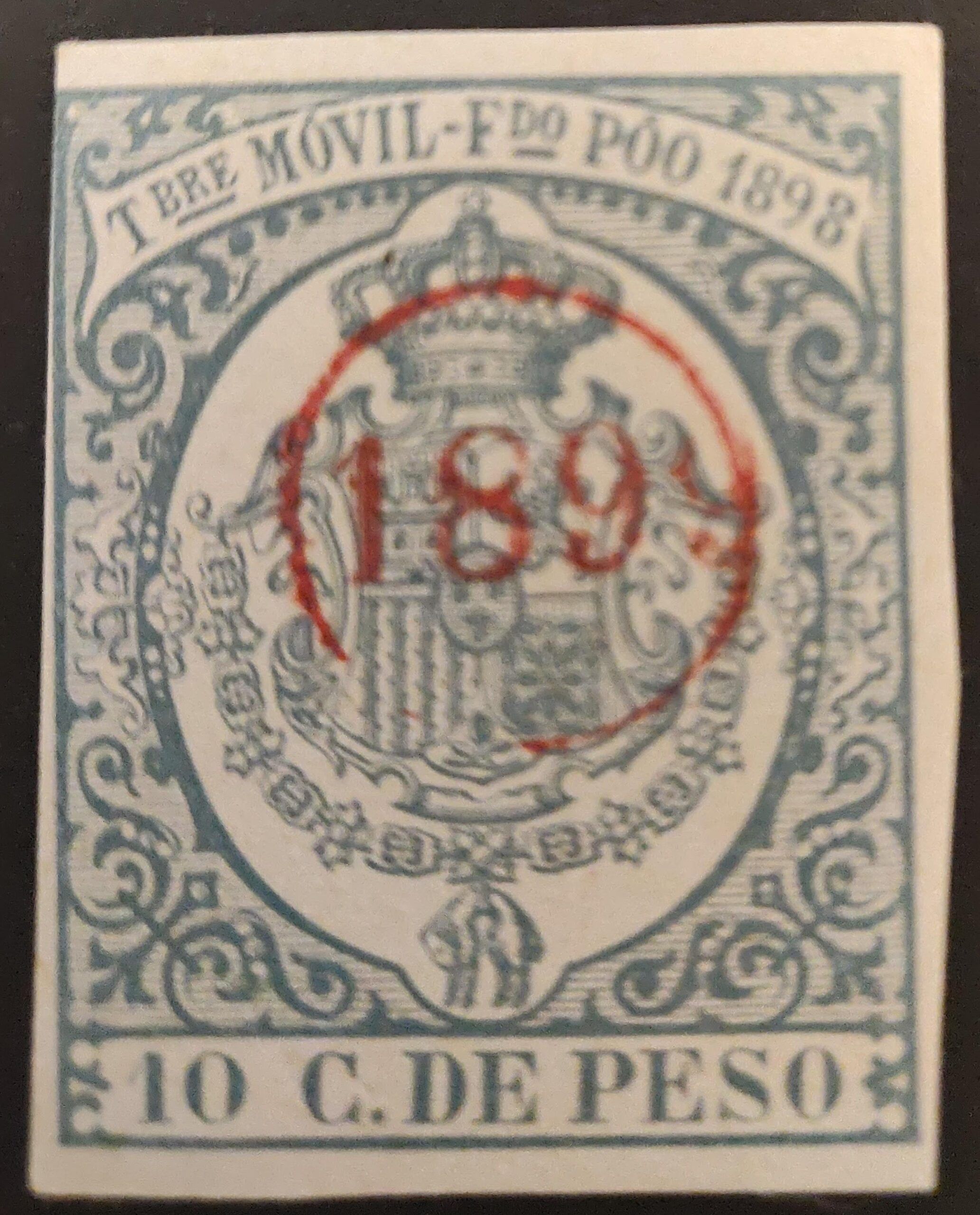 2281 Timbre Móvil Fdo. Poo 1898 con sobrecarga circular 1899 ROJA