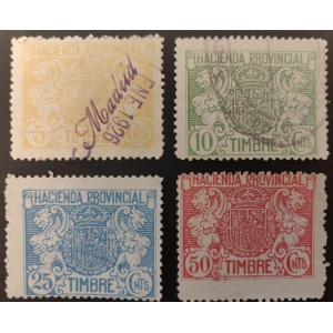 Hacienda Provincial 1926. 4 valores de la serie.