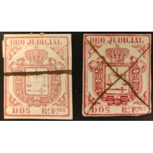 Colonias Españolas. Derecho Judicial. Dos Reales Fuertes rojo de 1856 (2 unidades)
