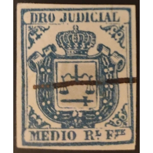 Colonias Españolas. Derecho Judicial. Medio Real Fuerte azul de 1856