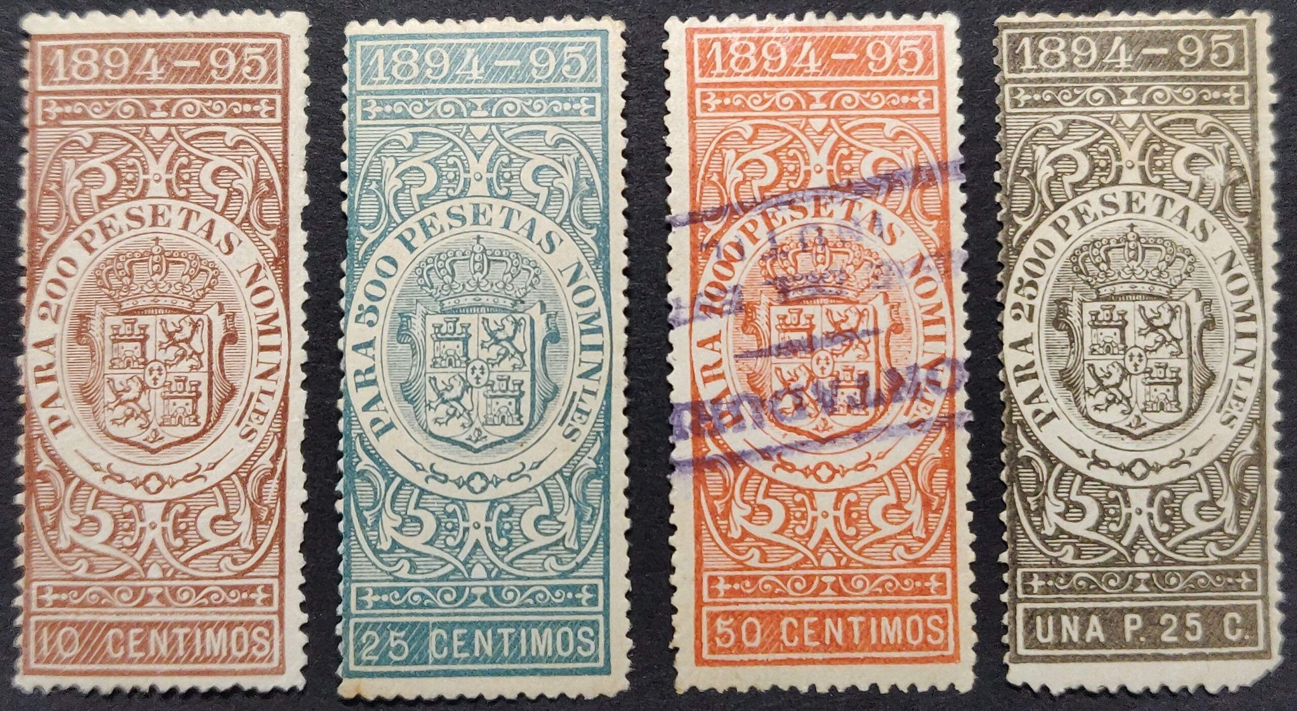 2472 Impuesto Deuda, Valores Industriales o Mercantiles. 4 sellos 1894/95