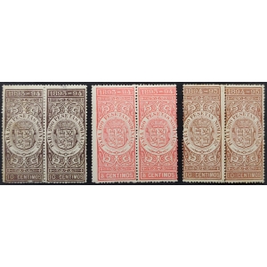Impuesto Deuda, Valores Industriales o Mercantiles. 6  sellos  en parejas 1893 a 1895