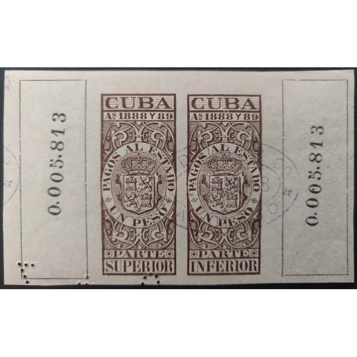 2484 Colonias Españolas. Cuba. Pagos al Estado 1888 y 1889. Un Peso. Completo