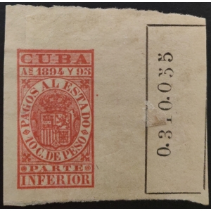 Colonias Españolas. Cuba. Pagos al Estado 1894 y 1895. 10 c. de Peso rosa.