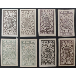 Colonias Españolas. Cuba. Pagos al Estado 1894 y 1895. 8 sellos diferentes.