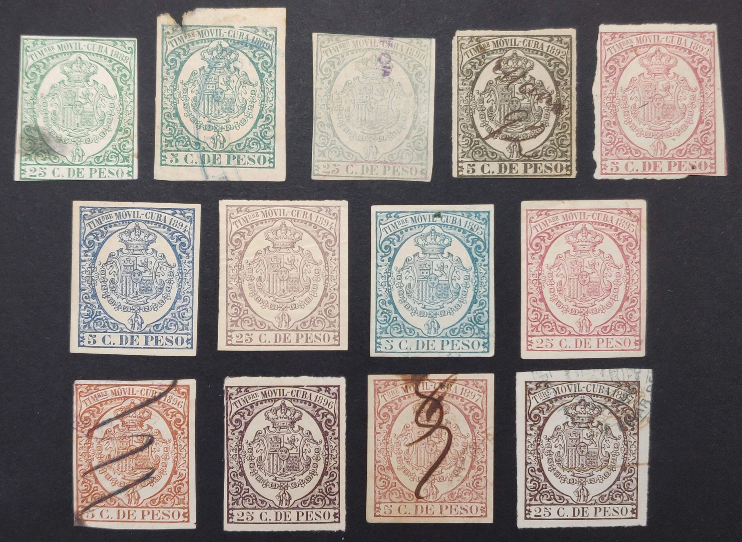 2529 Colonias Españolas. Cuba. Timbre Móvil 1888-1897. 13 sellos.