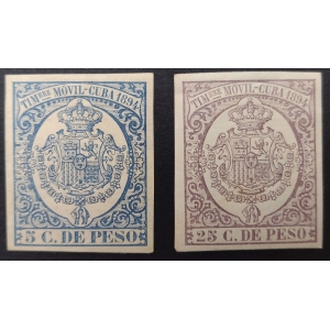 Colonias Españolas. Cuba. Timbre Móvil 1894. 2 sellos.