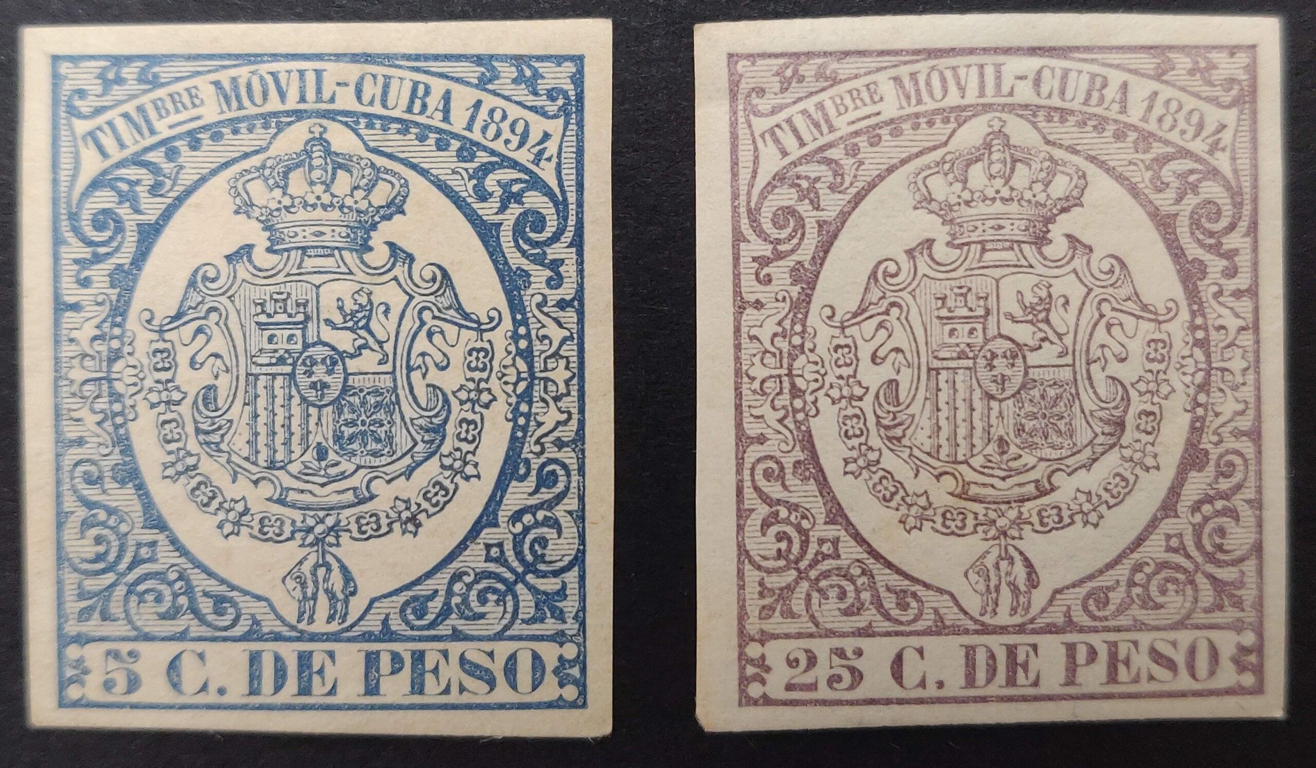 2531 Colonias Españolas. Cuba. Timbre Móvil 1894. 2 sellos.