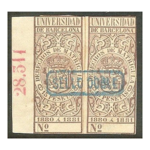 Derechos de Matricula. Universidad de Barcelona 1880-81. Sello Doble