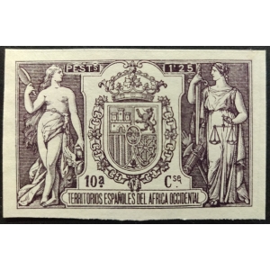 Póliza 1906 Territorios Españoles del África Occidental. 1,25 pesetas. Numeración A. 0,000,000