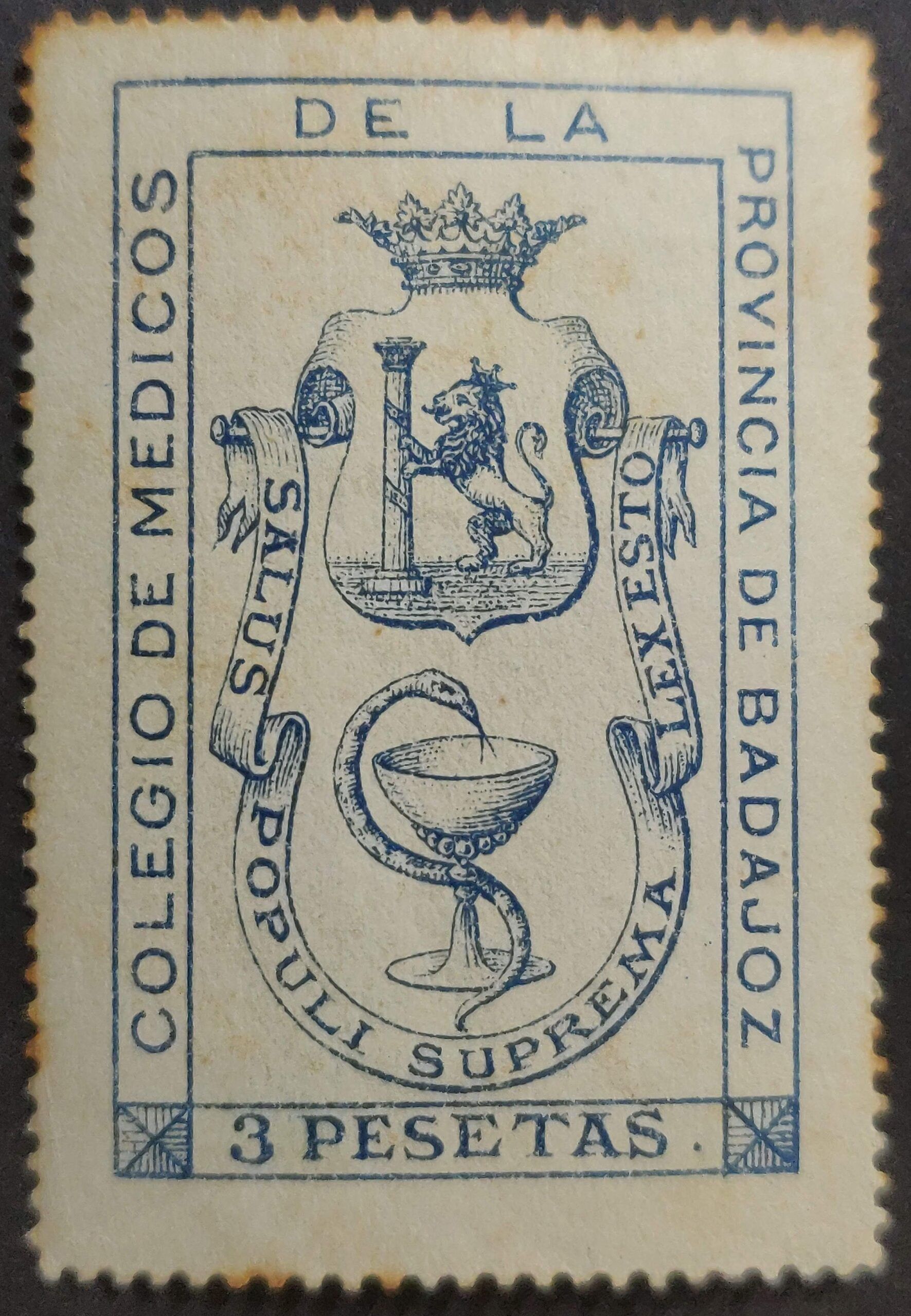 2590 Colegio de Médicos de la Provincia de Badajoz. Año 1902 Aprox.. 1 valor