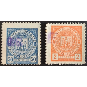Sellos municipales del ayuntamiento de Cádiz. 1937. 2 valores