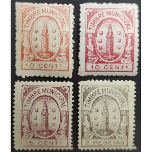Timbres municipales del ayuntamiento de A Coruña. Años '20 del siglo XX aprox. 4 valores de la serie
