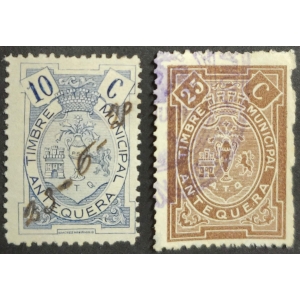 Timbres municipales del ayuntamiento de Antequera (Málaga). Años '10 - '20 del siglo XX aprox. 2 valores