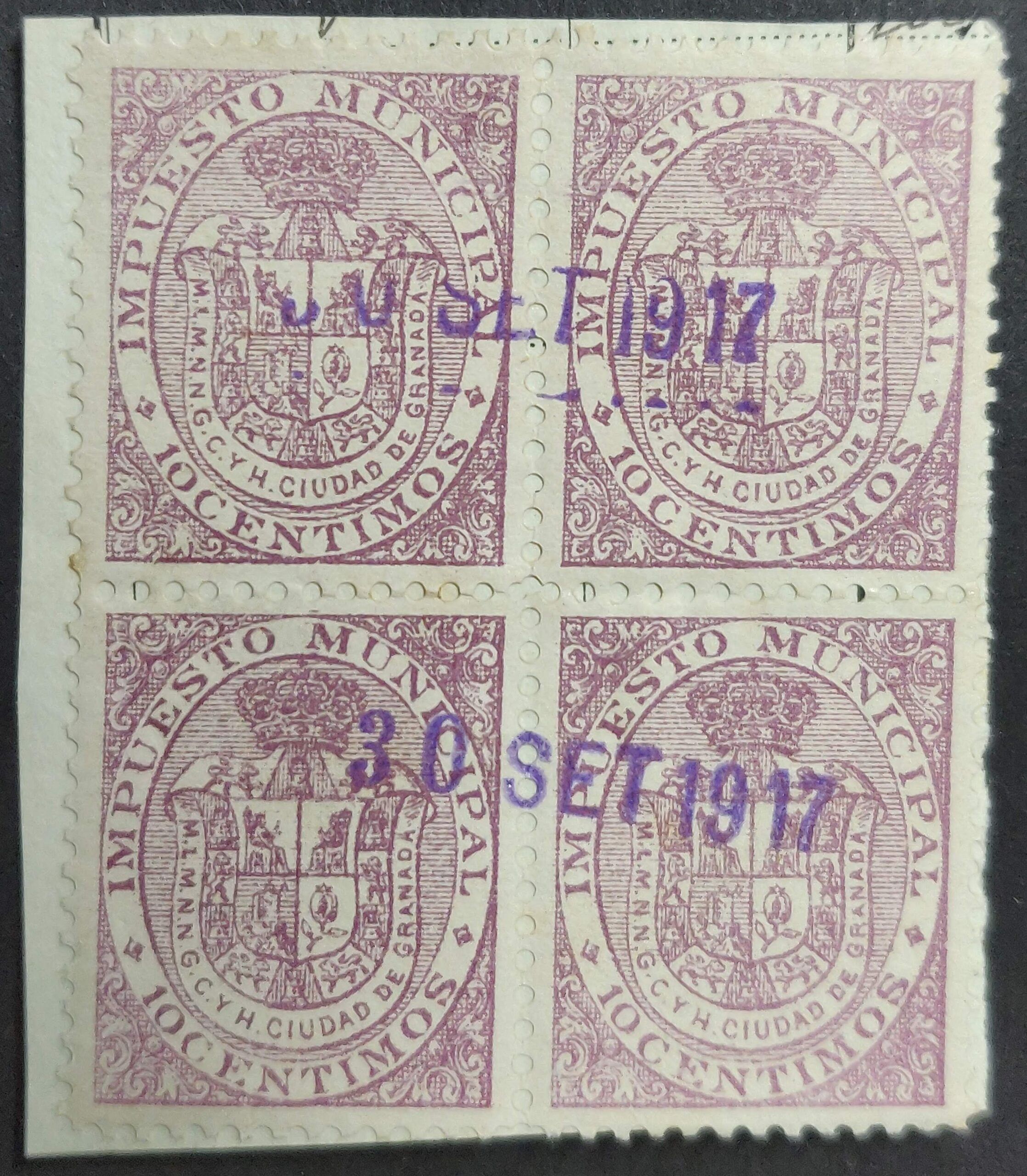 2639 Impuestos municipales del Ayuntamiento de Granada. Año 1917 - Bloque de 4